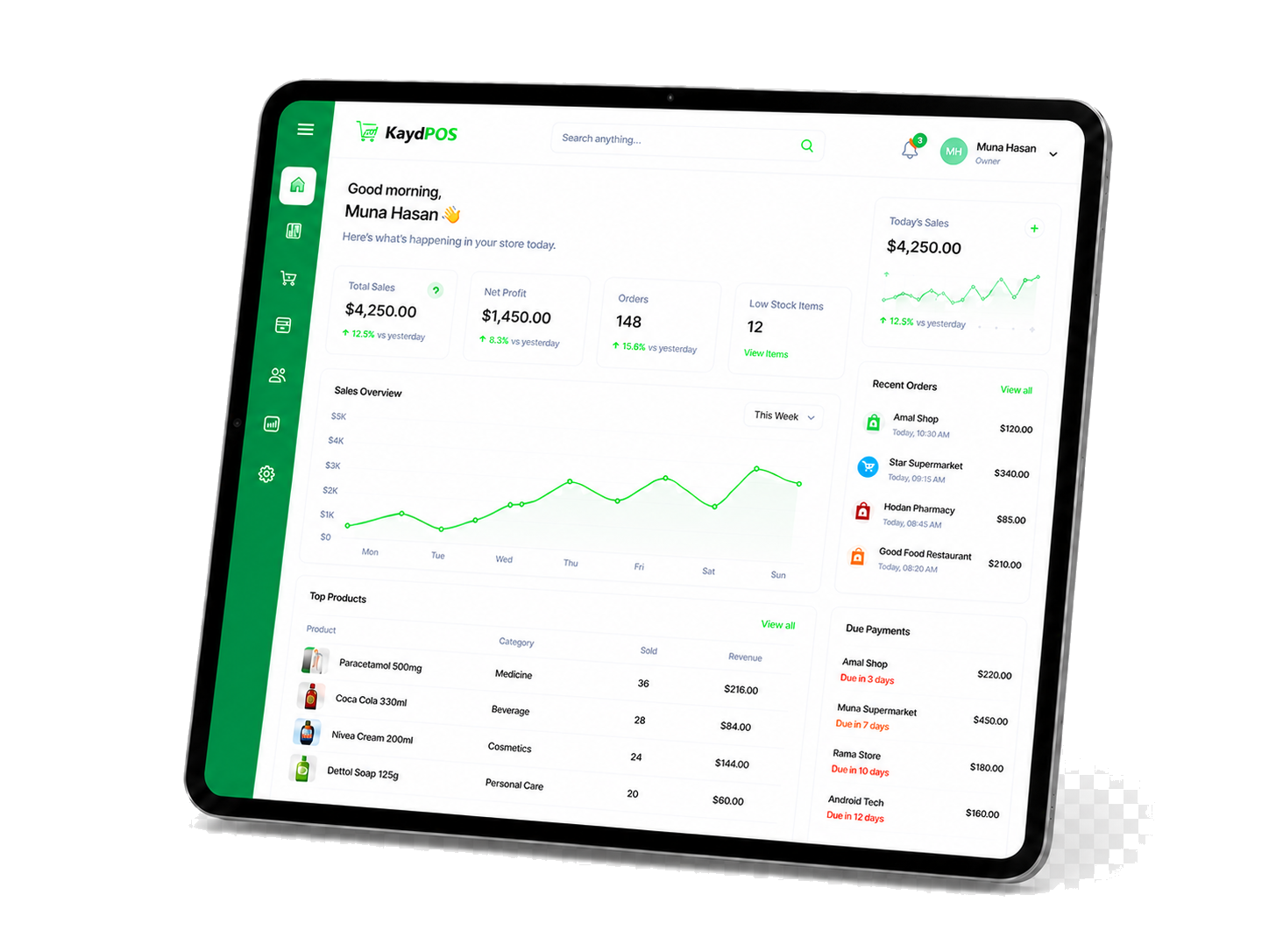 KaydPOS dashboard on tablet